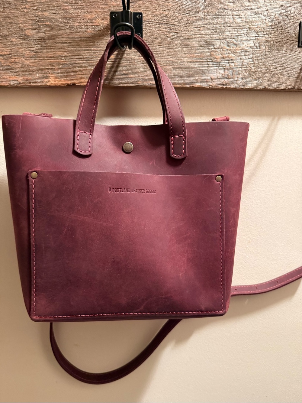 Portland Leather Goods Mini Crossbody Zipper Tote - Brown EUC